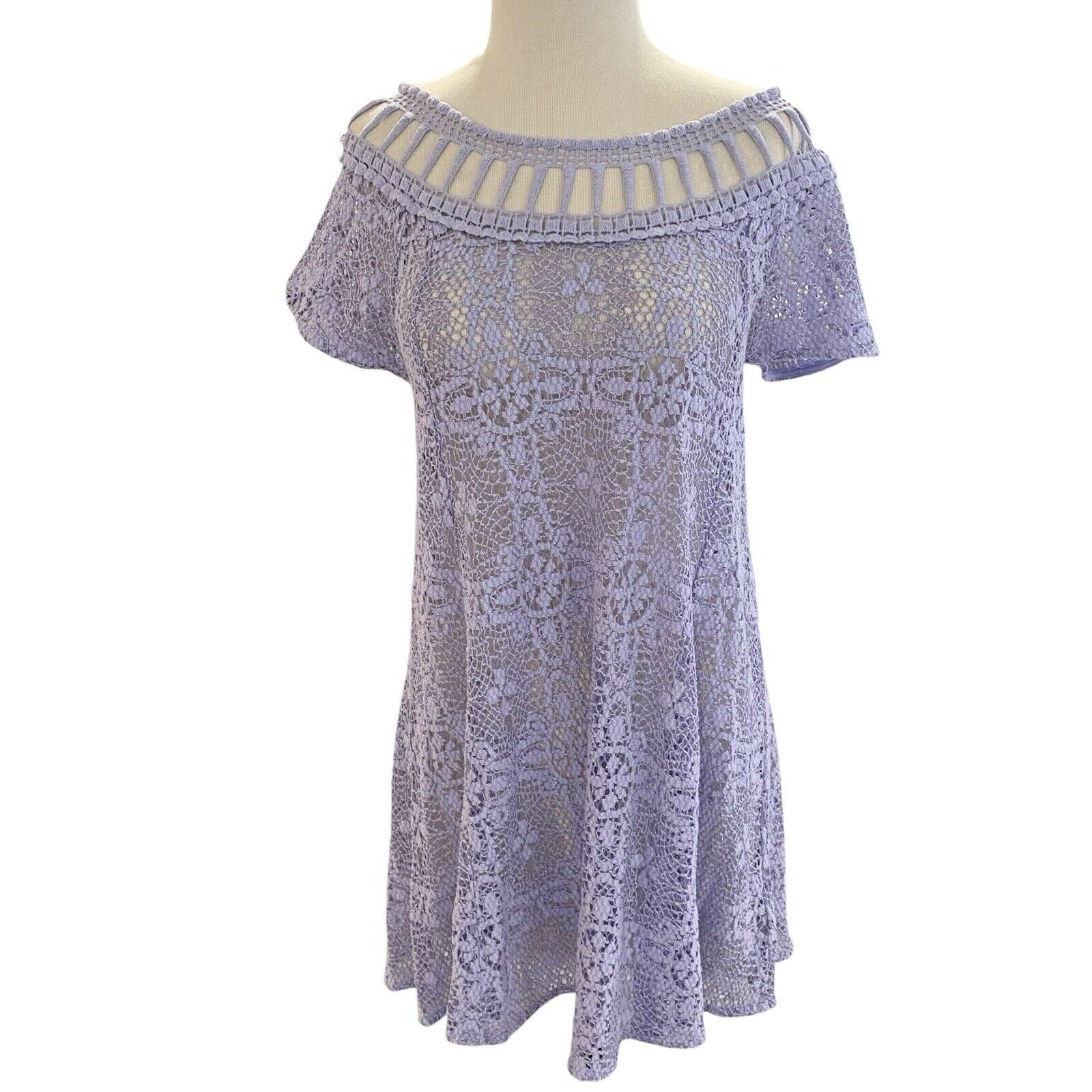Size Small Free People Holy Mountain Lilac Open Knit Crochet Dress Lined Size Small Free People Holy Mountain Lilac Open Knit Crochet Dress Lined