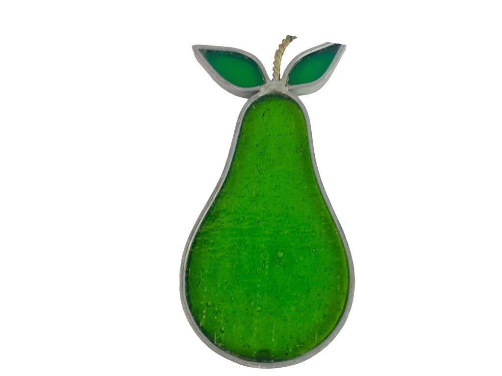 Green Pear Stained Glass Suncatcher Window Hanging Ornament 5 1/4" x 2 1/4"