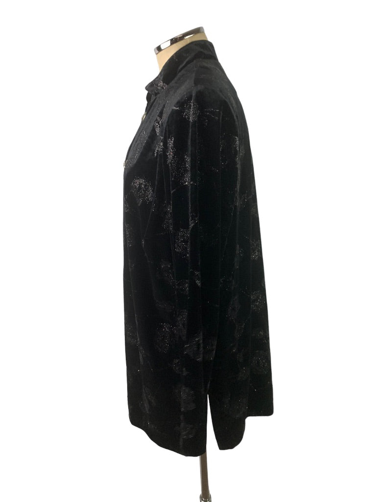 2X J.B.S. Ltd. Vintage 1980s Black Velvet Sparkle Jacket Mandarin Collar Silvertone Clasps