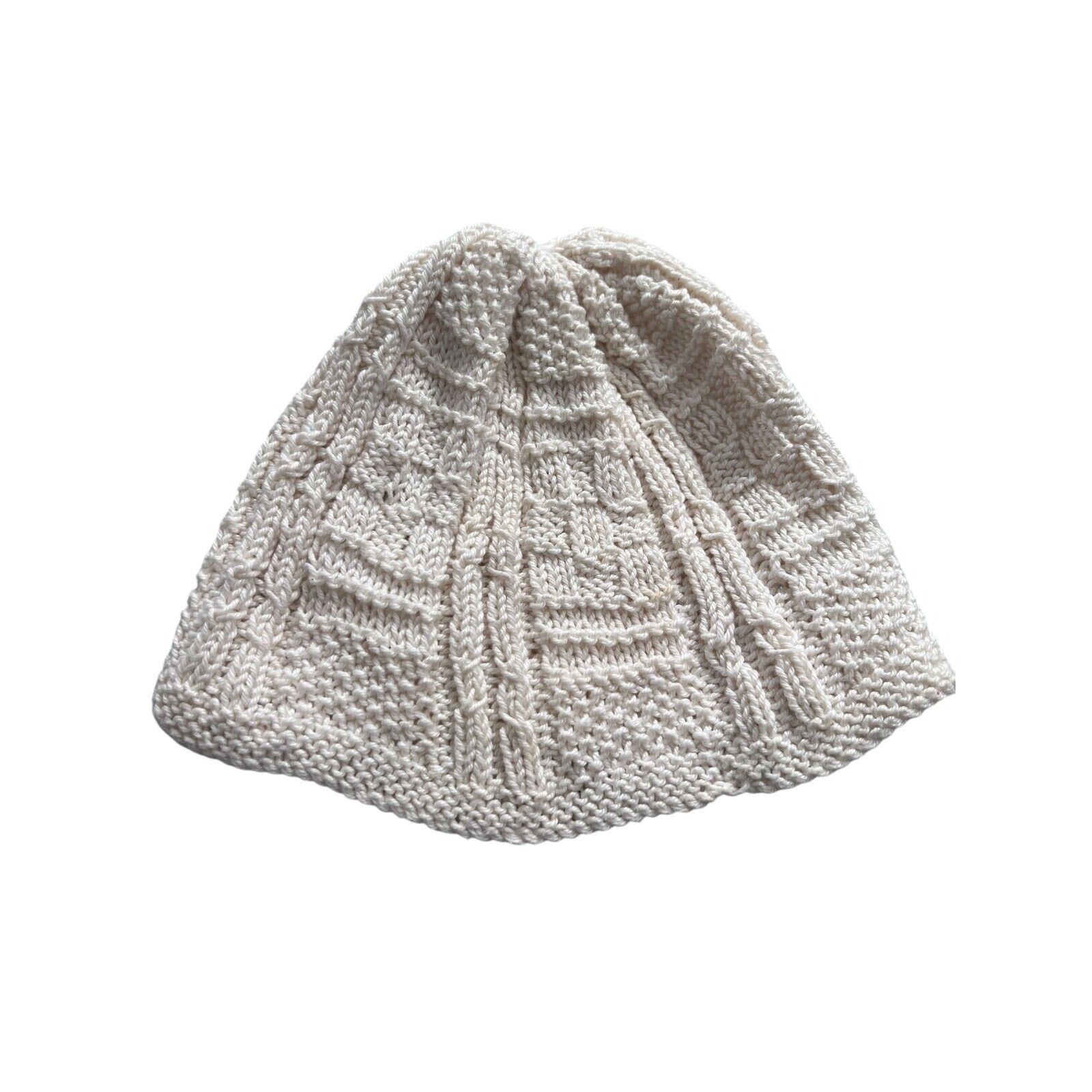 Cream Ivory Knit Hat Beanie Cap Handmade Baby Kids Wavy Trim  display picture 3