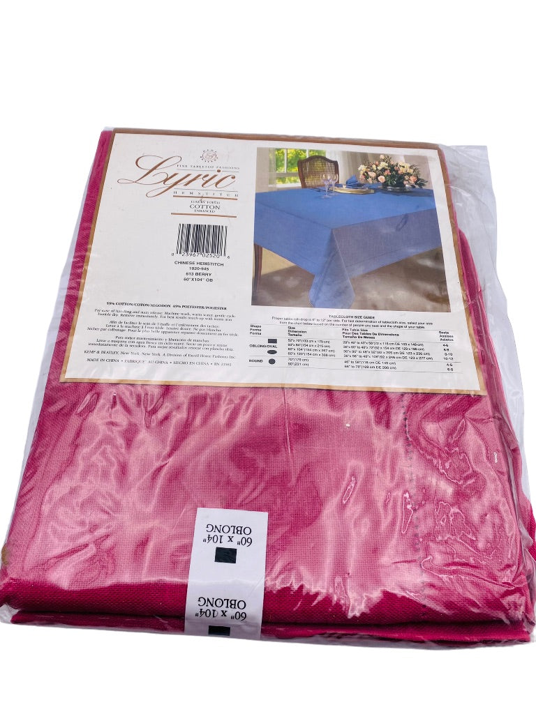 Lyric Hemstitch Berry Cotton Enhanced 60" x 104" Oblong Tablecloth