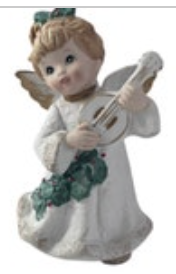 Vintage Homco 5252 Christmas Angel Figurine Playing Instrument Holly Bow Gown