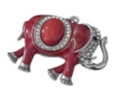 Orange Silver Elephant Pendant Necklace Rhinestones Large 2.25” X 2”