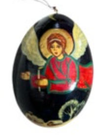 Vintage Russian Hand Painted Angel Lacquer Wooden Egg Red Dress Religious Holy