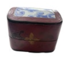 Chinese Red Lacquer Shard Box Rectangle Blue White Porcelain Vintage