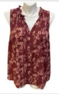 2X NWT 41 Hawthorn Split Neck Rose/Pink Floral Sleeveless Blouse Ruffle Collar