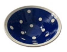 H. Shadron Signed Mixing Bowl Blue Pottery Polka Dot Serving Glazed