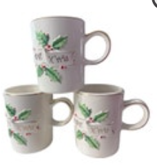 Josef Originals Holly Merry X’MAS Mug Cup Japan Retro Christmas Vintage Set Of 3