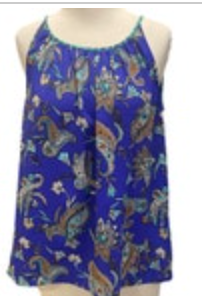 S Loft Blue Chiffon Paisley Spaghetti Strap Tank Top Blouse