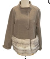 L Donna Salyers Fabulous Furs Faux Fur Light Brown Coat Fur Bottom Trim