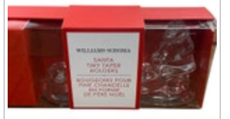 4 WILLIAMS SONOMA Santa Claus Clear Glass Tiny Taper Candle Holders New