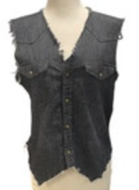 Wrangler Women's Black Denim Biker Grunge Cut-Off Vest S/M Rock Grunge Snap Up