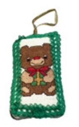 Handmade finished cross stitch Christmas holiday ornament Hanger Bear Gift