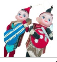 VTG 2 Japan Rubber Face Elf Pixies Guitar Christmas Ornaments Kitschy Music
