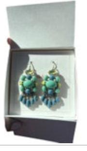 New STELLA & DOT Aviva Chandelier Pierced Earrings Blue, Green, Yellow Peacock