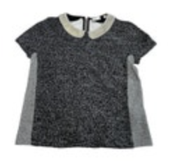 Anthropologie Postage Stamp Top Womens X-Small Black Gray Peter Pan Collar