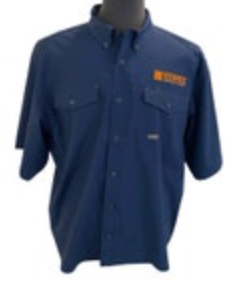 ARIAT REBAR Shirt Mens XLT Navy Blue Button Down Short Sleeve Shirt READ