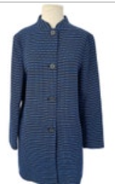 Anne Klein Women's Size 12 Blue Black Houndstooth Mandarin Collar Jacket