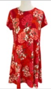 Yarn And Sea Red Floral Stretch Midi Sheath Sun Dress Size M
