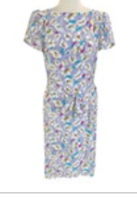 VTG 70s Jody California 7/8 Gray Floral Cap Sleeve Tie Waist with Shoulder Pads