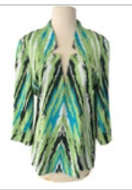 Ming Wang M Cardigan Jacket Green Black Knit Single Clasp Front Preppy