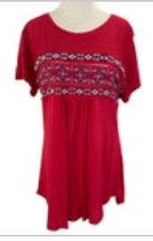 NorthStyle Embroidered Knit Viscose Tunic Top Blouse Red Boho Floral Size Large