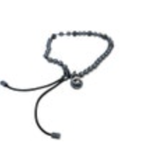 Michael Kors MK Silver Tone Beaded Black Leather Bracelet Adjustable Crystals