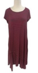 Lisa Bayne Small Black and Coral Striped Stretch Womens Cap Sleeve Dress