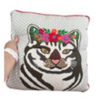 Karma Living Boho Bohemian Wild Cat Embroidered Pillow Preowned Eclectic