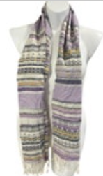 100% Cashmere Made in Scotland Purple Multicolored Fringed Scarf 64x11 Soft READ