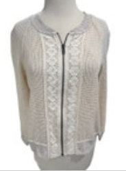 Hem And Thread Sweater Small Zip Up Knit Fringe Details Natural Comfortable Soft