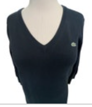LACOSTE Womens V-Neck Jumper Sweater Size 40 Medium Black Cotton 3/4 Sleeve