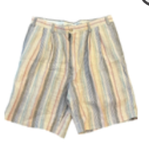 Vintage Charleston Khakis Striped Linen Pleated Shorts Mens Sz 36 Preppy
