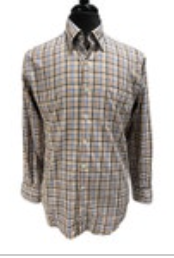 Peter Millar L/S Shirt Mens Medium Button Down Plaid Check Brown Blue Black