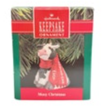 1990 Hallmark Keepsake Ornament Mooy Christmas Cow With Scarf With Box