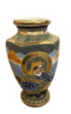 Satsuma Moriage Vase Japanese Samurai Warrior Hand Painted Gilt Gold Vintage