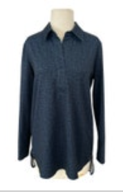 Judy Connally Sz Small Denim Stretch Dark Blue Point Collar Long Sleeve Tunic