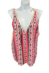 DOLAN Anthropologie 2X Southwestern Embroidered Tie-Strap Pink Beige Hippie Tank