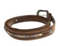 VTG 38 Justin Men's Brown Embroidered Appliqué Braided Silver Tone Leather Belt