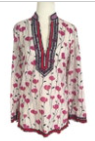 Tory Burch Gorgeous Embellished Tunic blouse Sz 4 Cream w/Poppies Band Collar