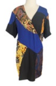 HD in Paris Size 0 Camilla Patchwork Short Sleeve Blue Black Gold Shift Dress