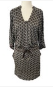 Etcetera Size 0 Silk Rayon Blend Luxury Long Sleeve Brown Print Dress tie waist