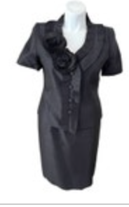 Kasper Size 12 Two Piece Black Decorative Trim Jacket Lined Skirt Suit