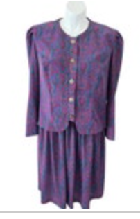 Vintage Tracy Richards Womens Petites Purple 2-Piece Gold Button Shoulder Pads