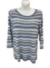 Talbots Womens Sweater 3X Plus Gray Oatmeal Blue Striped Knit 3/4 Sleeve EUC