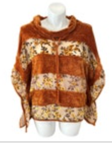 Dor Dor Couture Anthro Sweater XL Cowl Dolman Sheer Floral Brown Boho Oversized