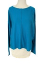 Eileen Fisher Round Neck Tunic Sweater Size XS Teal Green Tencel Cotton Silk