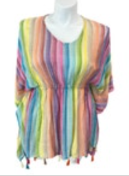 ACCESSORY ST Rainbow Peasant Chiffon Cinch Waist Blouse One Size 100% Rayon