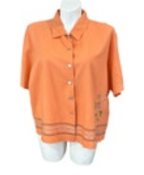 Jane Ashley 3X Button Up Short Sleeve Orange Embellised Floral Linen Rayon Blend