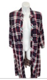 Torrid Blue Red Plaid 3/4 Sleeve Rayon Maxi Kimono Duster Women's Plus 3X